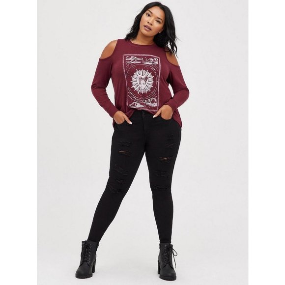 torrid Tops - torrid Tarot Luck Wine Cold Shoulder Tee 2X (18/20)